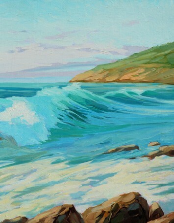 Mediterranean landscape with turquoise wave, illustration, painting by oil on a canvas